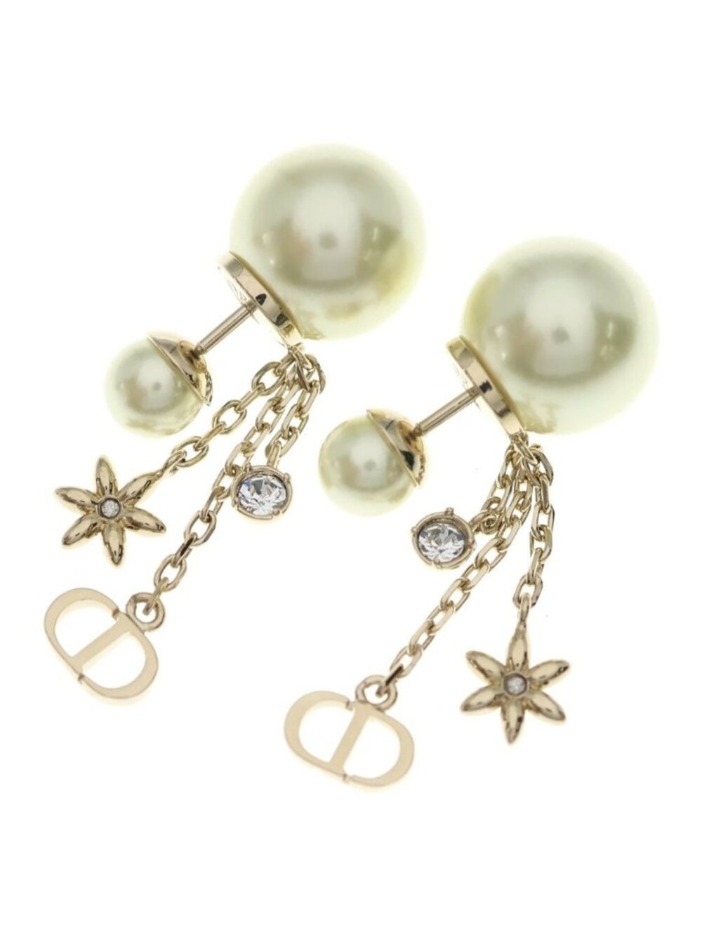 Dior Tribal CD Logo Pearl Drop Earrings Gold